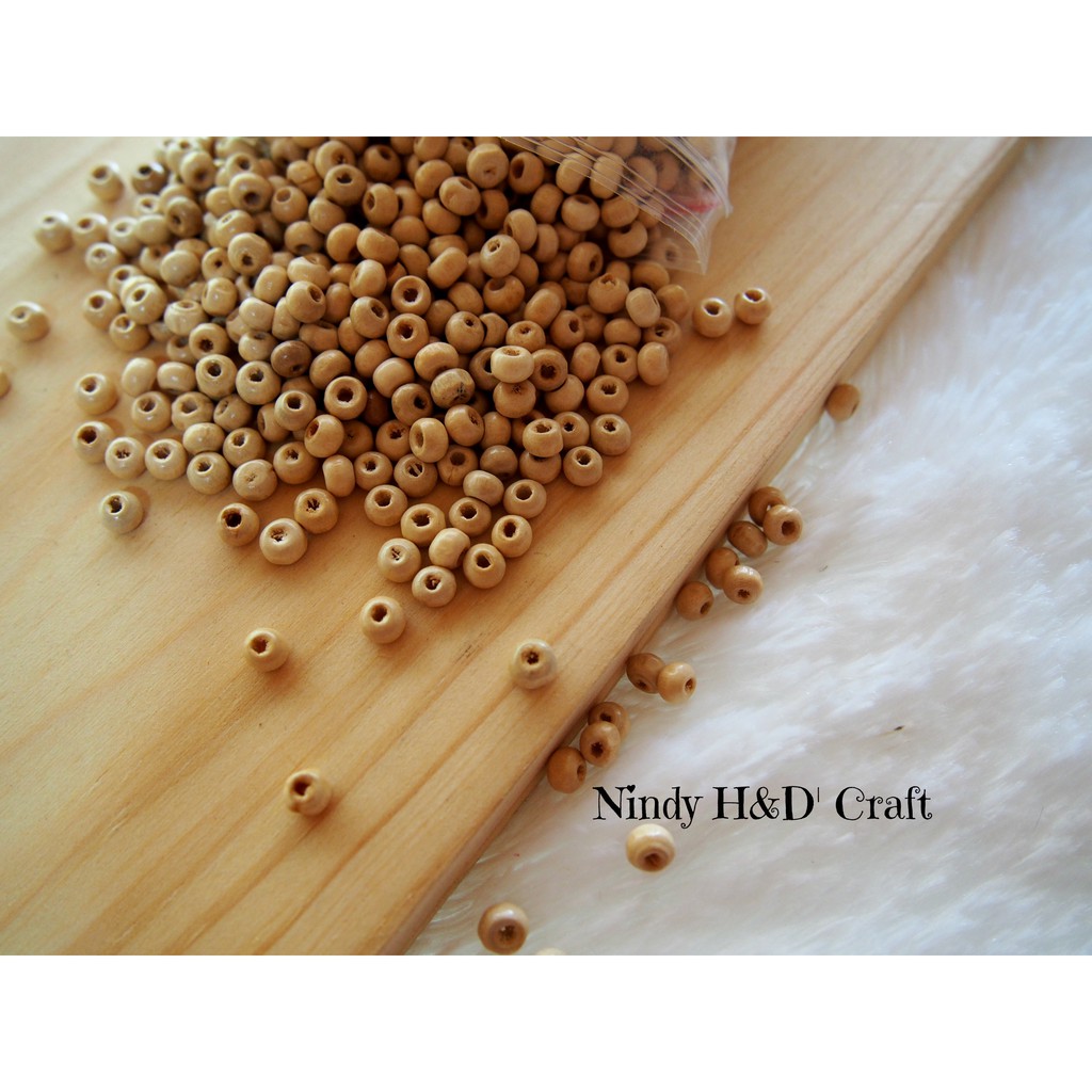 Mote Warna Kayu Bulat 6mm - Manik Kayu - Monte Kayu - Mote kayu