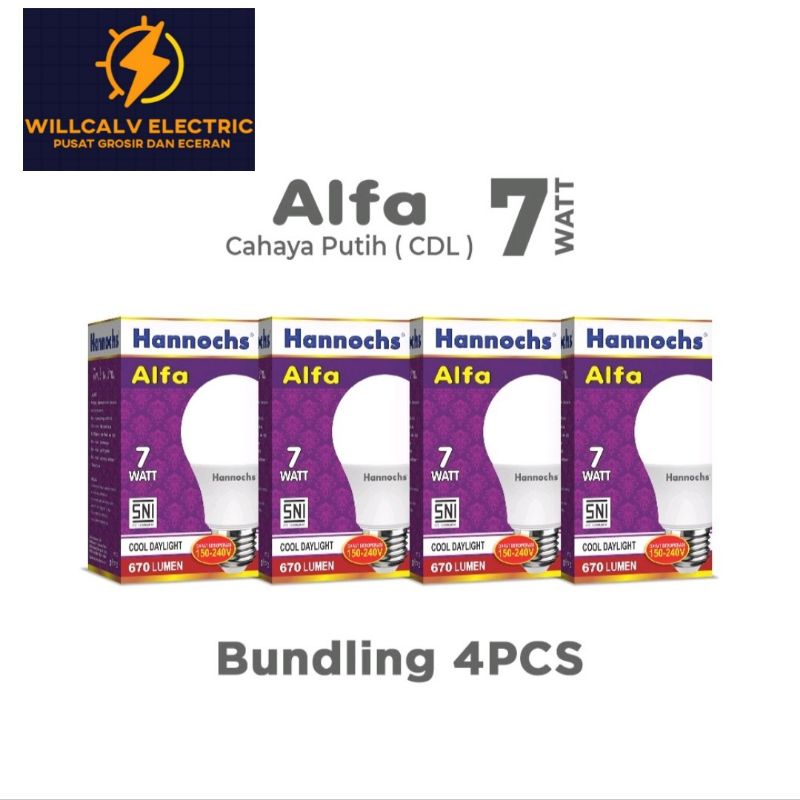 PAKET ISI 4 PC HANNOCHS ALFA 7W 7 WATT CAHAYA PUTIH / LAMPU LED  HANNOCHS ALFA 7W 7 WATT