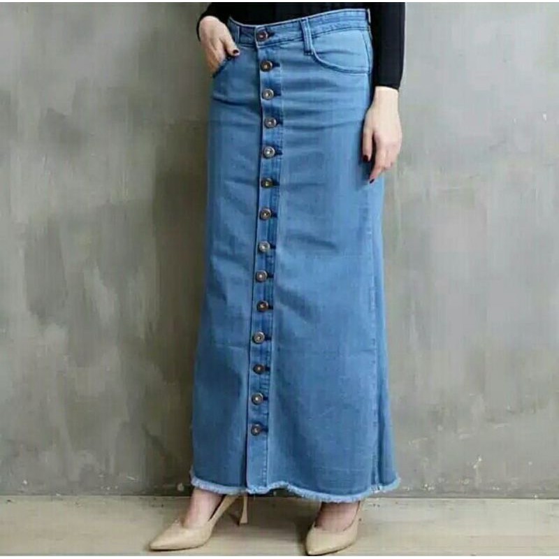 Jual Rok rumbai jeans panjang / rok rawis jeans / rok jeans full