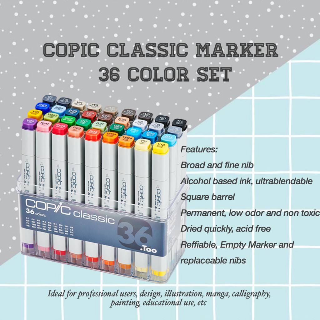 

Copic Marker Set 36 Classic Basic Color Spidol Gambar Warna Arsitektur Kaligrafi Design Manga Sketsa