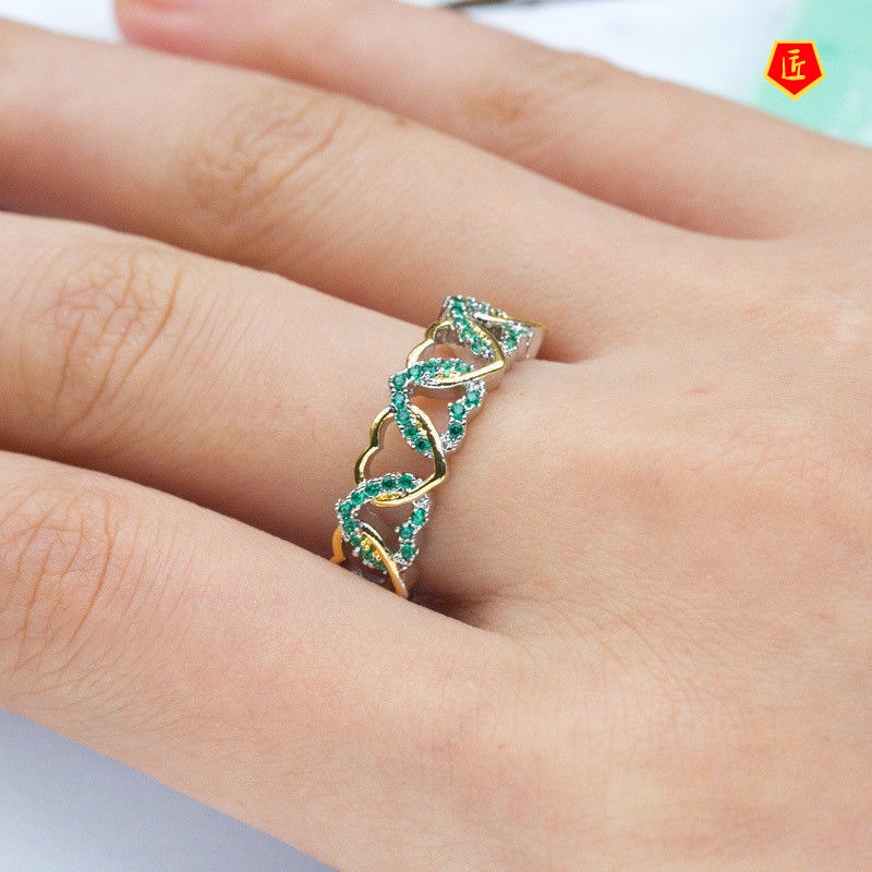 [Ready Stock]Simple Heart-Shaped Ring Inlaid with Colorful Zircon