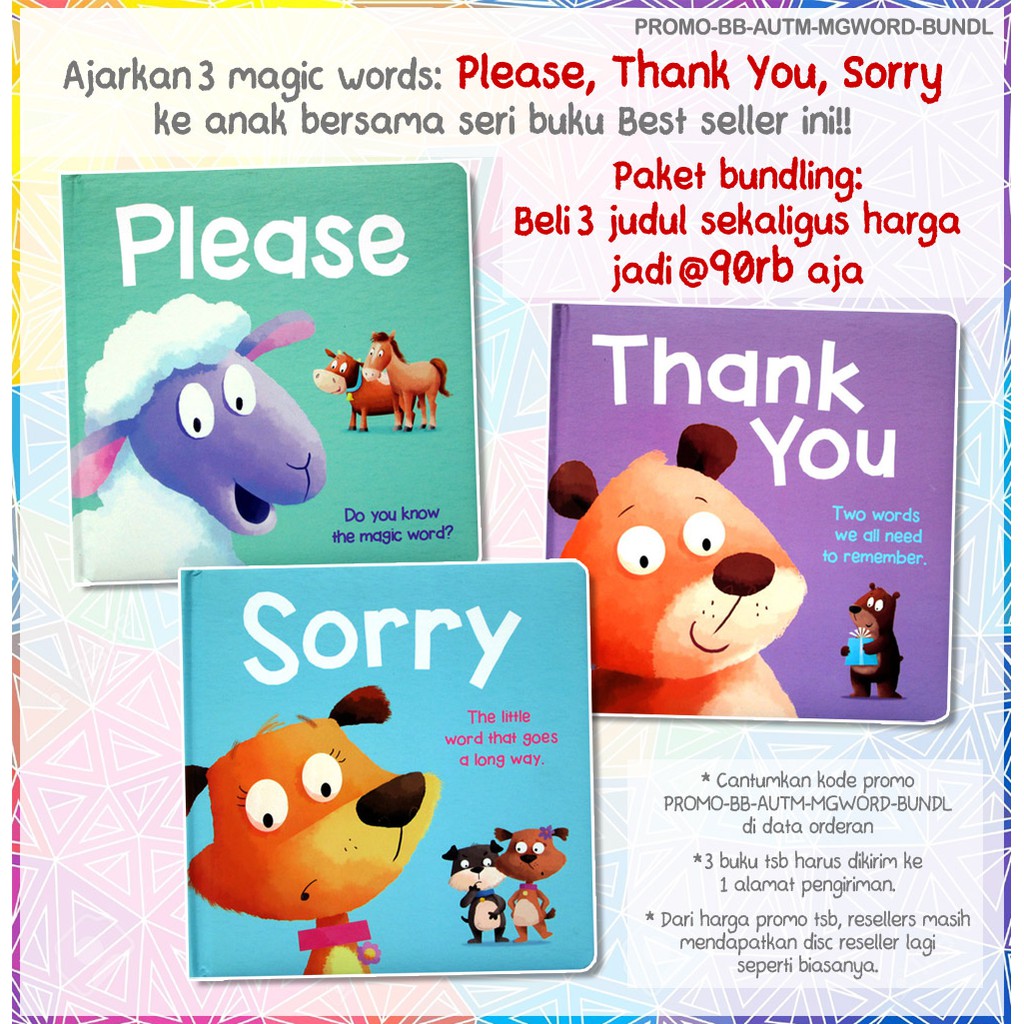 PROMO Special Price Paket Bundling 3 judul seri Magic Words Board Books: THANK YOU, SORRY, PLEASE