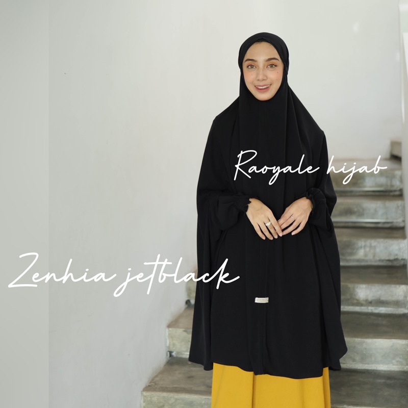 Khimar Zenhia jetblack no pad tali kanan kiri