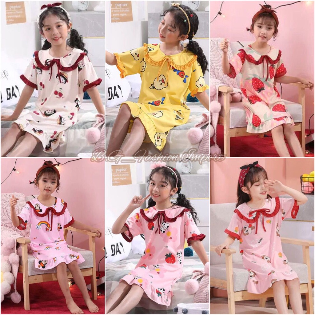 Setelan Tidur Anak Perempuan dasters 3-16 Tahun Korea Style - Baju Tidur Daster Anak Perempuan IMPOR