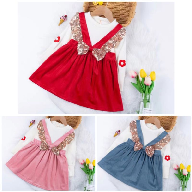 Dress pita beludru anak import premium gaun