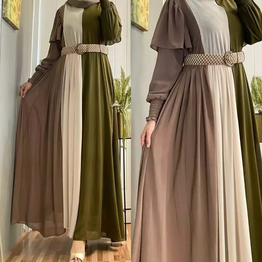 Gamis Malaysia Ceruty Babydoll Full Furing Baju Kondangan Wanita Pelangi Dress Gaun Pesta Muslimah Gamis Jumbo