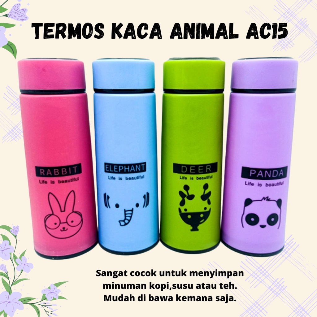 [ BISA COD ] TERMOS KACA ANIMAL / BOTOL KARAKTER ANIMAL WARNA CANTIK