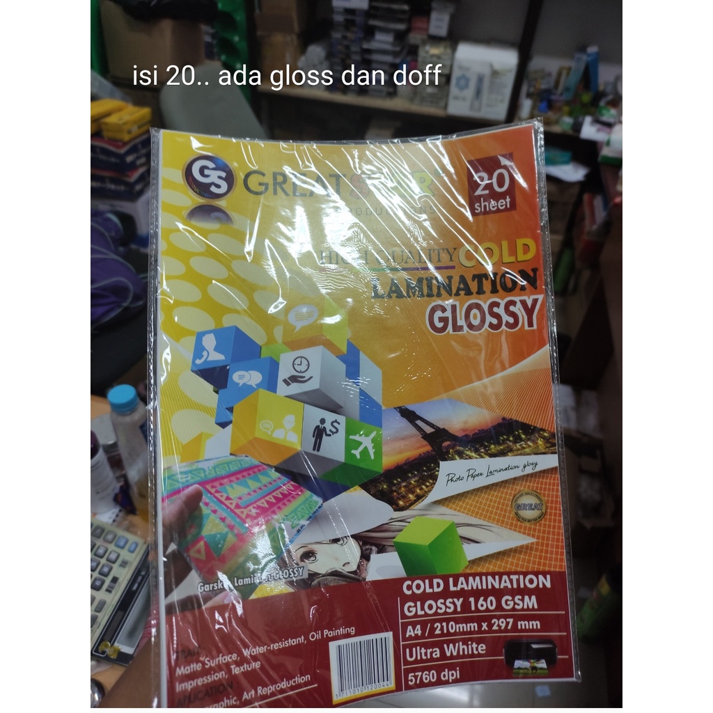 

plastik laminasi doff atau gloss a4 gs isi 20 lembar
