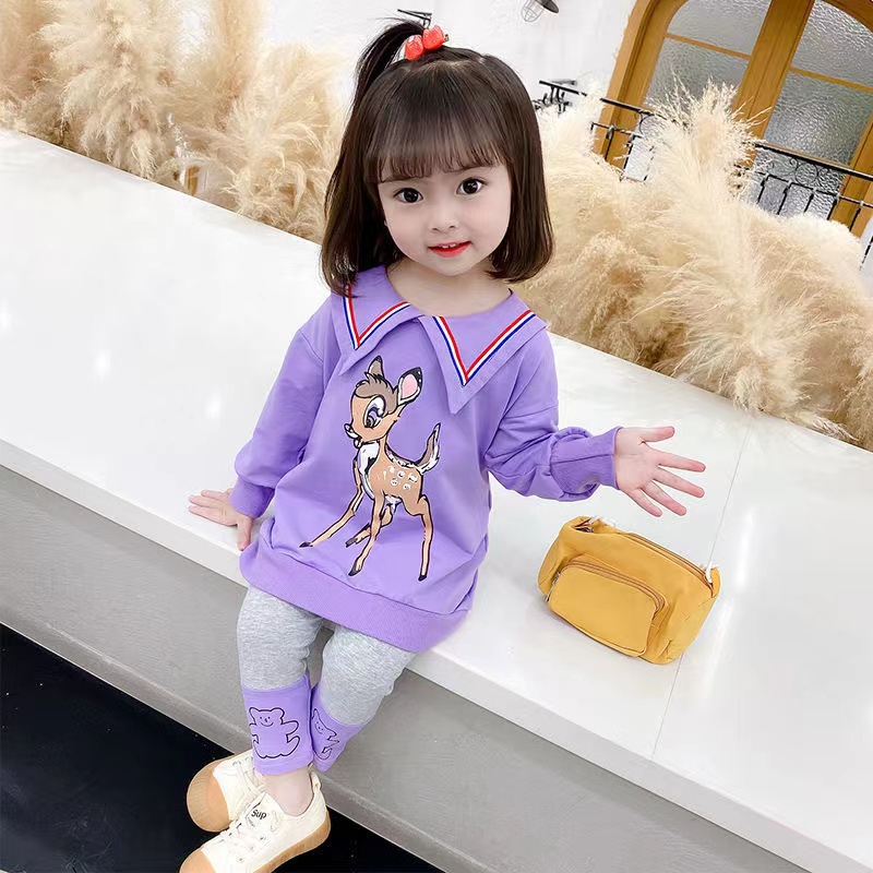 KF CAT  Setelan Anak Perempuan Motif Hewan Lengan Panjang Fashion Lucu Style Ala Korea Bahan Cotton Import Untuk Umur 2-6 Thn