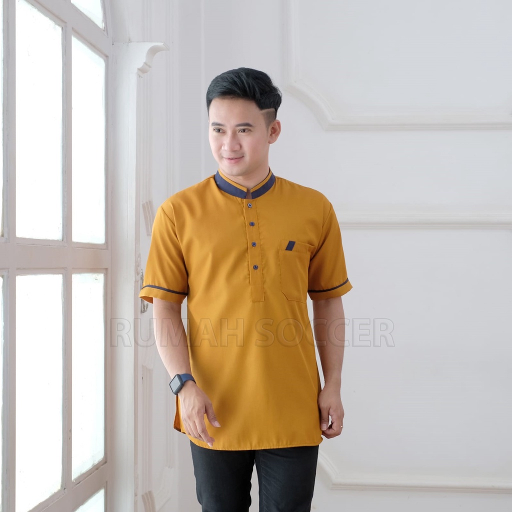 Baju Kemeja Koko Pria Fathan Lengan Pendek Hitam Polos Tersedia Ukuran S M L XL XXL