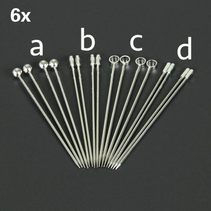 6pcs Cocktail Pick Stainless Steel Fruit Sticks Bar Tools Drink Stirring Sticks Martini Picks