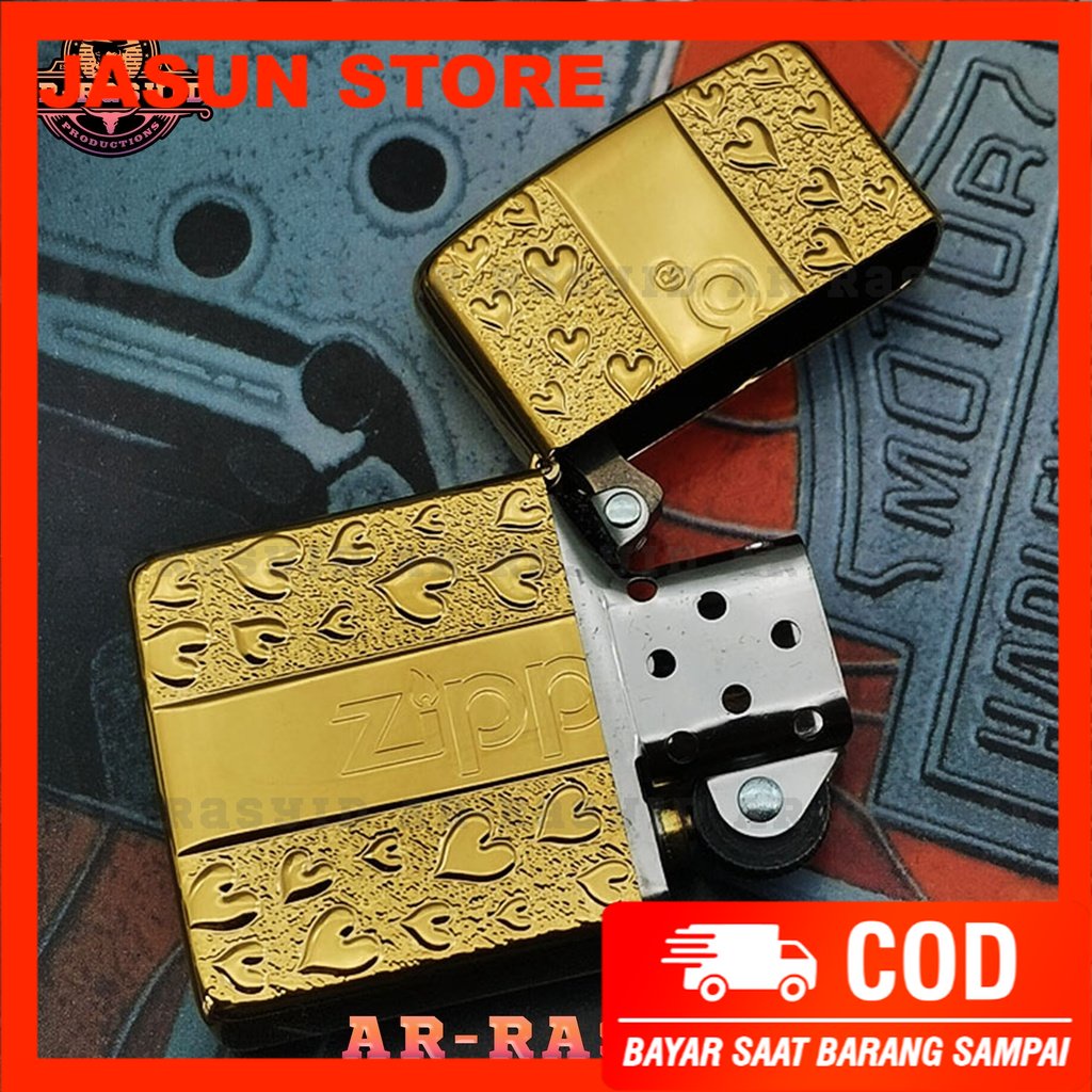 Korek Api Minyak Zippo Gold Ukir Motif Zippo Love 168 3962-3