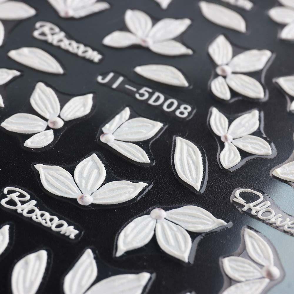 AUGUSTINA Agustina Bunga Stiker Kuku 5D Relief Alfabet Inggris Daun Self Adhesive Nail Art Dekorasi