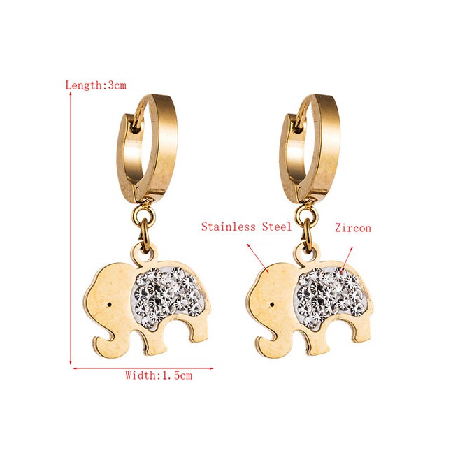 LRC Anting Tusuk Fashion Golden Elephant Round Earrings With Diamonds D70563