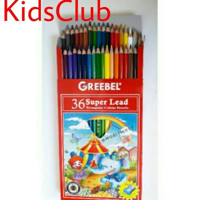 Pensil warna Greebel super lead. 36 Superlead triangular Colour Pencil. 3,7 mm. non toxic untuk mewarnai.