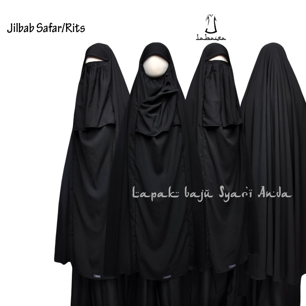 Labasa Jilbab Safar Non Purdah Size XL Sebetis Hitam | Jilbab Rits