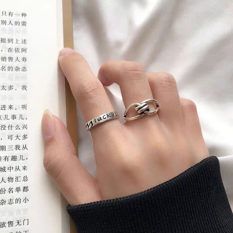 2Pcs Korea Fashion Terbuka Cincin,Kepribadian Tren Indeks Cincin,Gaya Punk Wanita Perhiasan Minoritas,Minimalis Hadiah