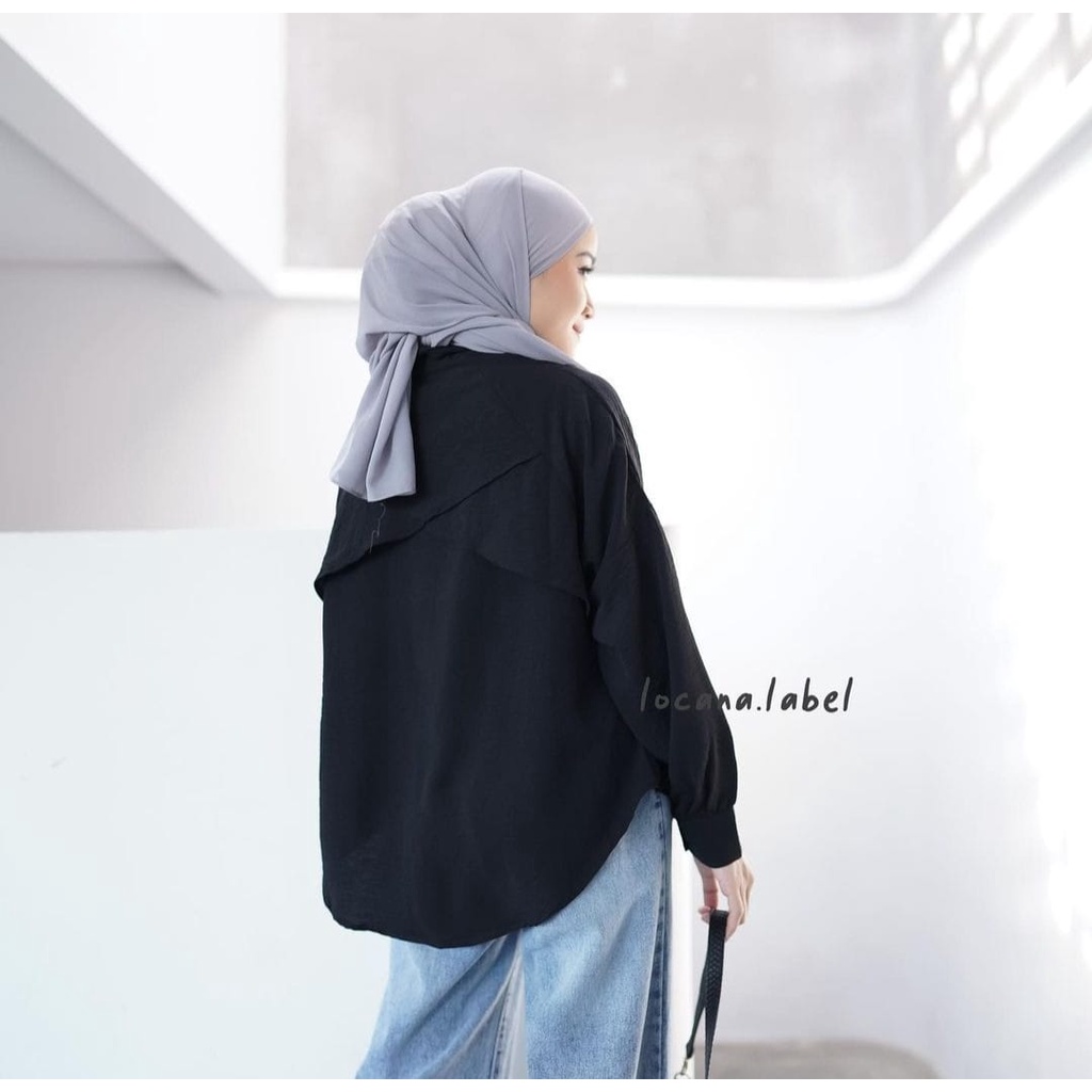 Luna Blouse Kemeja Cringkle Baju Atasan Wanita Oversize Lengan Balon Ruffle Belakang