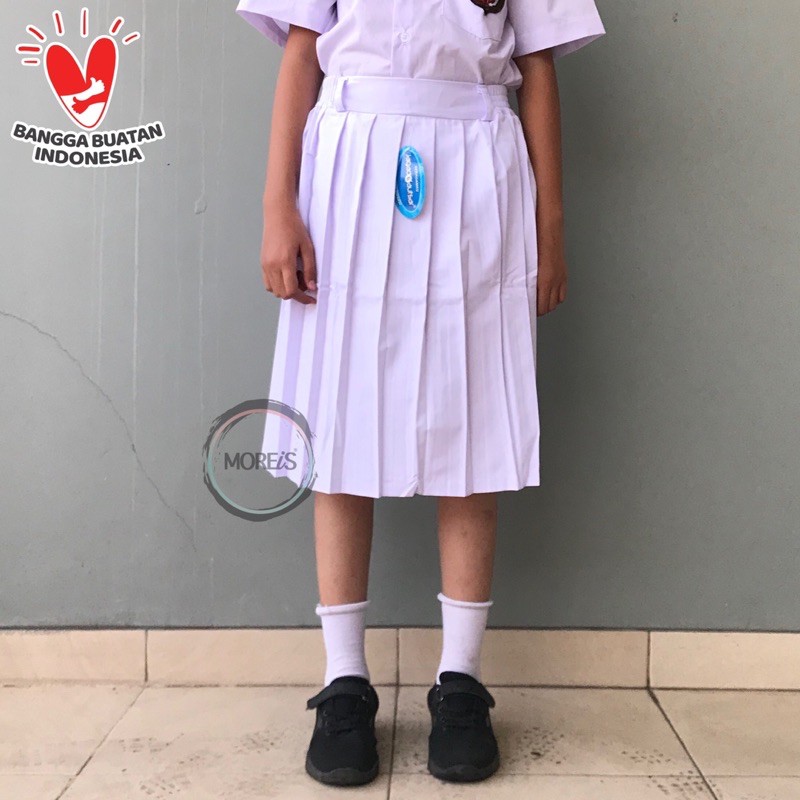 Seragam Rok Remple/Rempel SD Pendek Putih Bahan Famatex