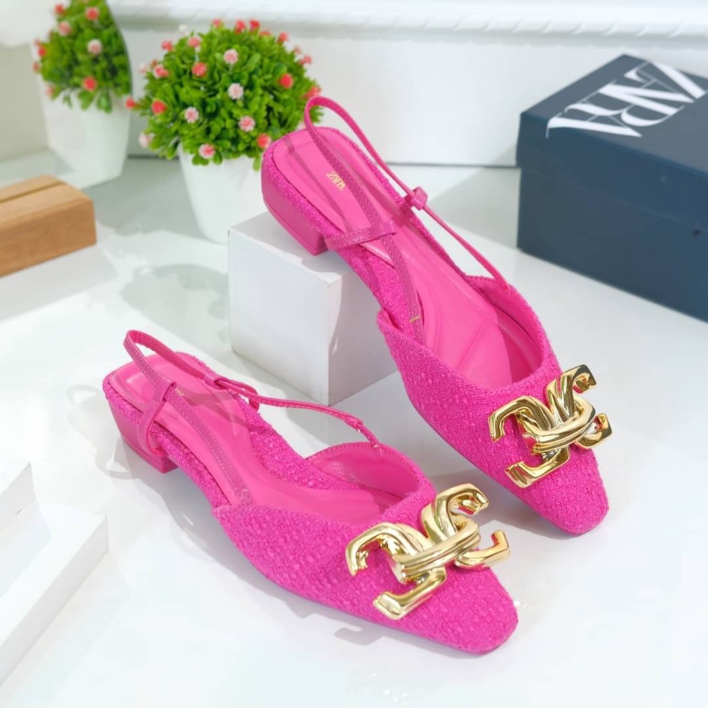 [7.7 Boombastis Sale⚡] - SEPATU WANITA HAK TAHU ZS477 TWEED HEELS PREMIUM IMPORT