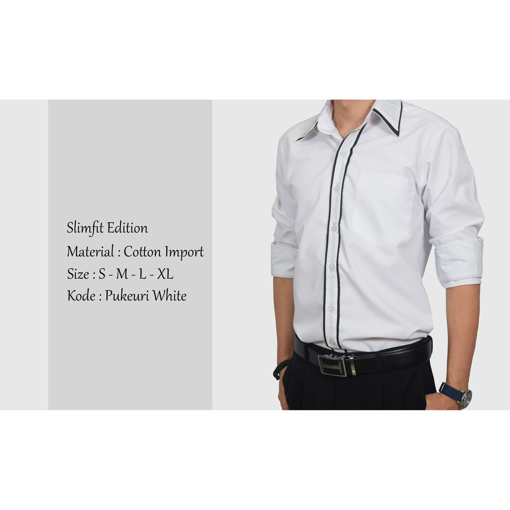 KEMEJA PRIA PUKEURI WARNA PUTIH LENGAN PANJANG PRIA SLIMFIT CASUAL KOREAN STYLE PREMIUM