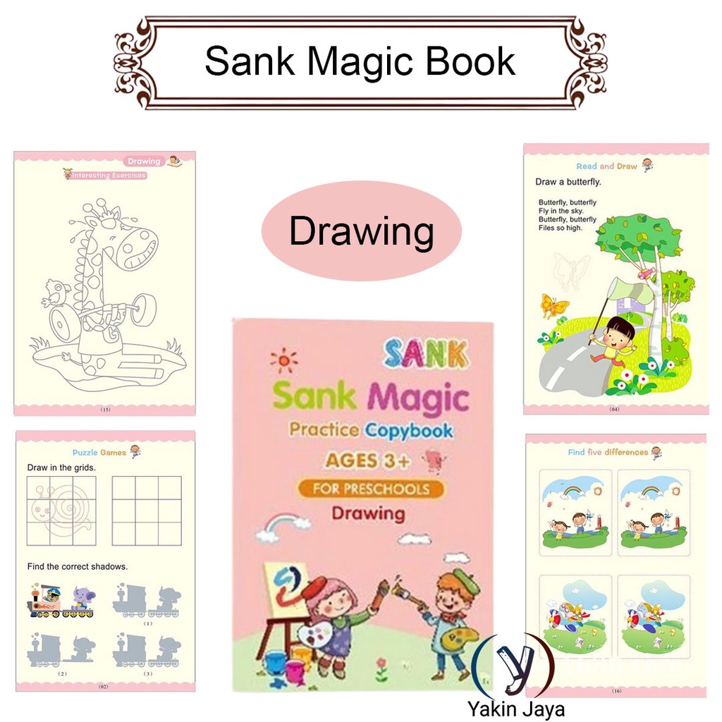 Buku Sank Magic Pratice Book 1 Set Isi 4 Buku dan Pulpen / Buku Belajar Menulis Huruf dan Angka Anak Paud 3d Pratice Writing Book