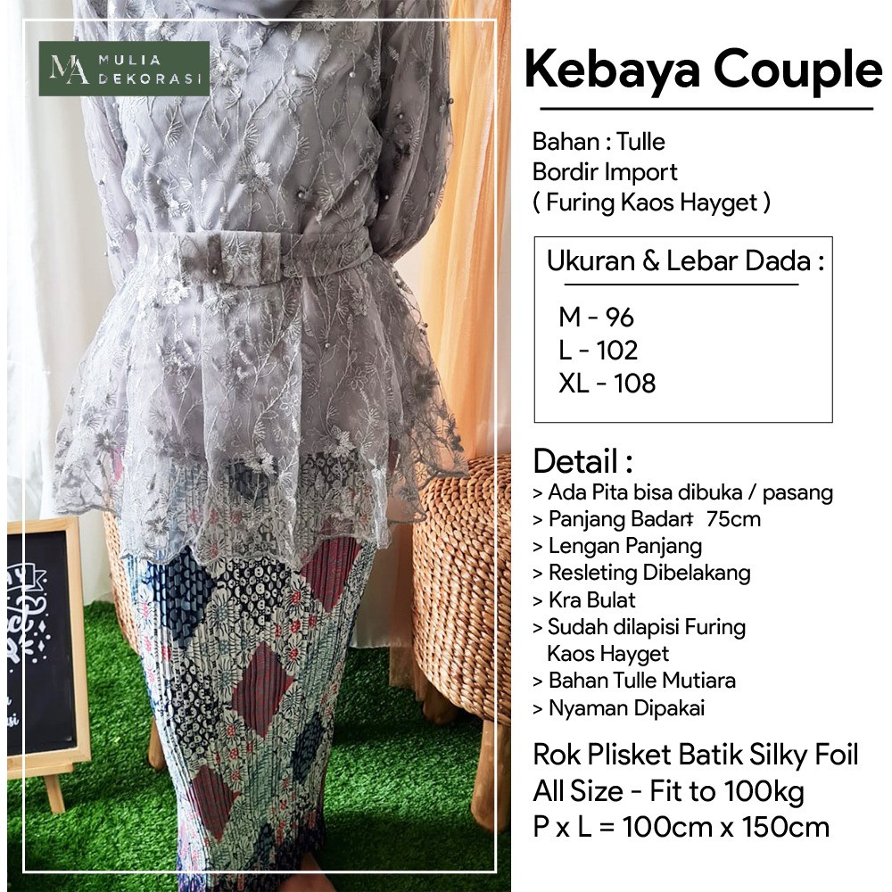 Set Pakaian Couple Pasangan Nikahan Lamaran Batik Pria Wanita Kebaya Brokat Kemeja Satin Silk