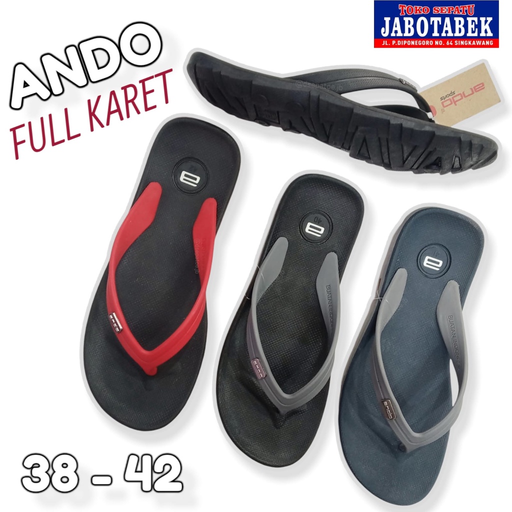 [COD] Sandal Jepit Full Karet Pria Dewasa ANDO Size 38 39 40 41 42 Sandal Cowok karet tebal super le