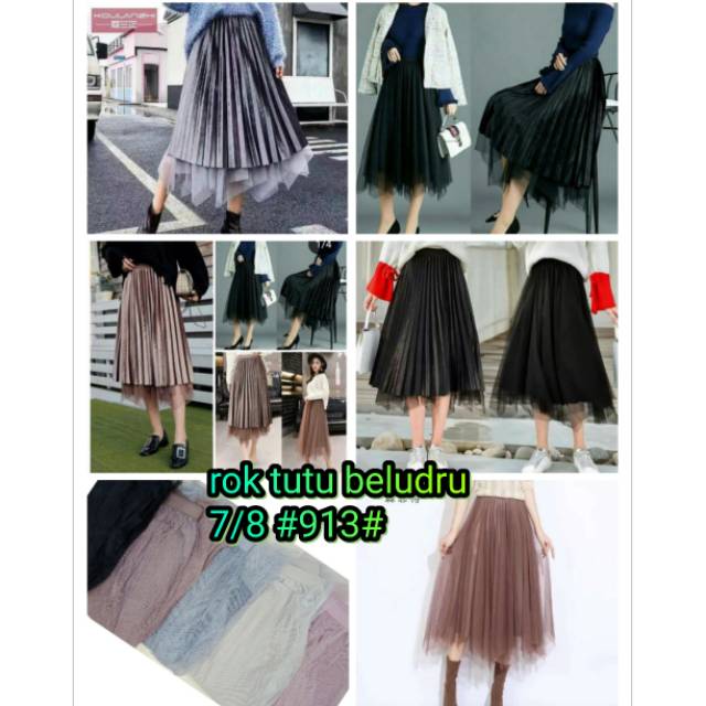 ROK TUTU VELVET IMPORT 7/8 BOLAK BALIK VARIASI 5 WARNA