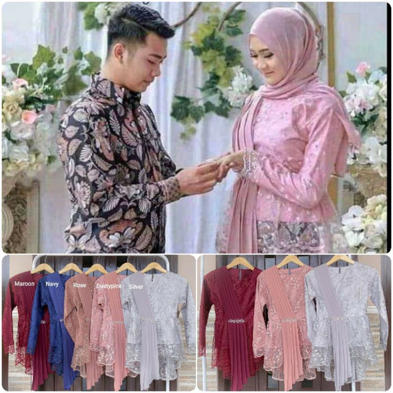 Saroja (498) Couple Batik Atasan Brukat Blus Brukat Payet Selendang Motif Daun