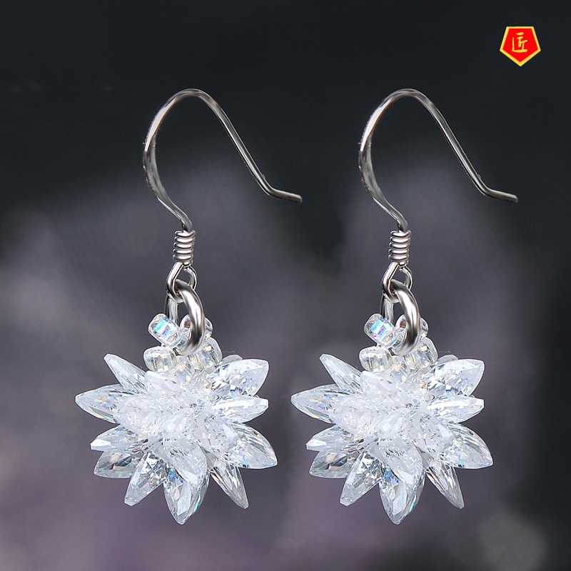 [Ready Stock]Elegant Silver Beautiful Ice Flower Earrings Women's