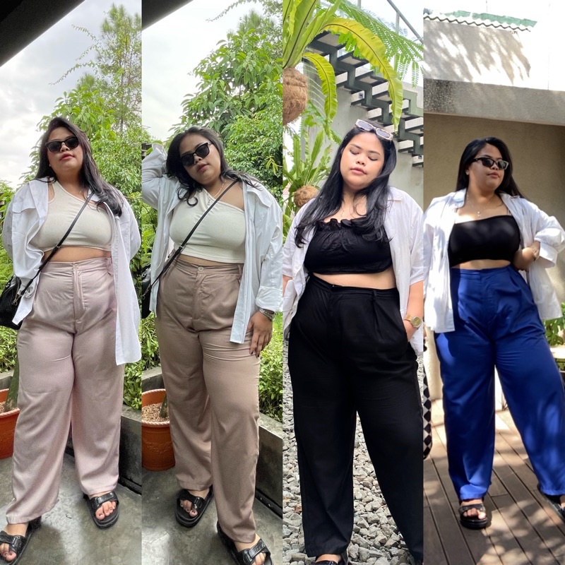 CATA HIGH WAIST LOOSE PANTS BIG SIZE CELANA PANJANG WANITA JUMBO BUKAN RAYON