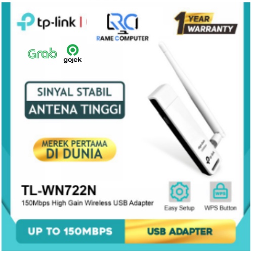 TP-LINK TL-WN722N 150Mbps Antena Wi-Fi USB Adapter 2.4 GHz USB 2.0 WPS Button