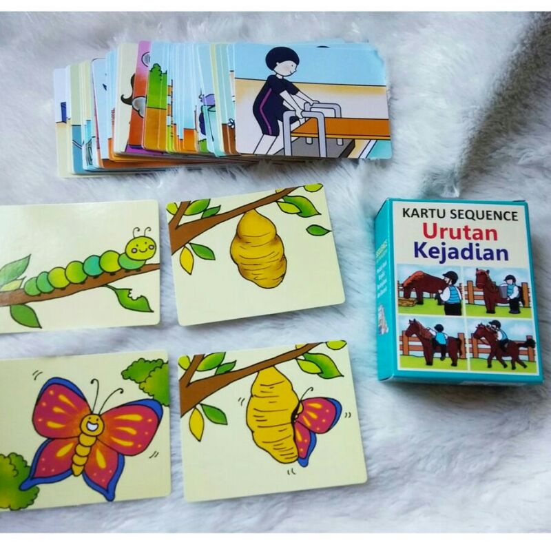 Kartu sequence urutan kejadian flash card edukasi montessori aktivitas anak