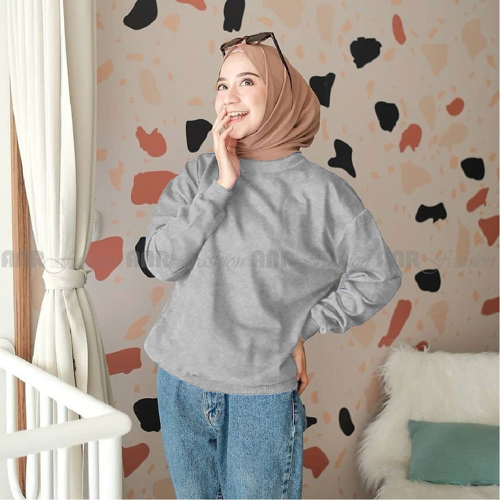 Sweater Basic Oblong Polos Wanita/Cewek Murah Berkualitas Promo - Hitam/Abu Misty/Merah/Navy/Abu Tua