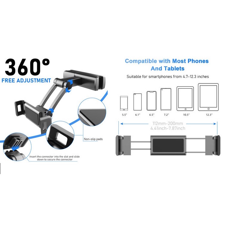 PB-48 - Car Headrest Phone Tablet Holder - Dudukan Smartphone di Mobil