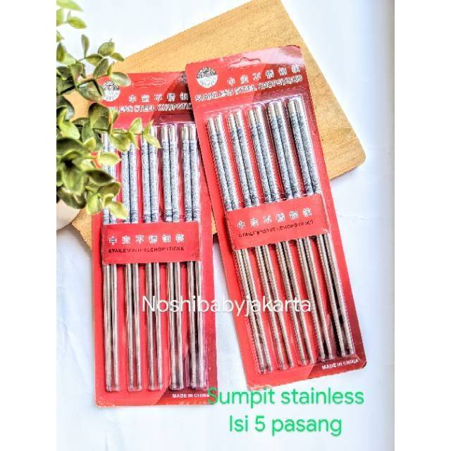 5 PASANG Sumpit / chopsticks stainless steel