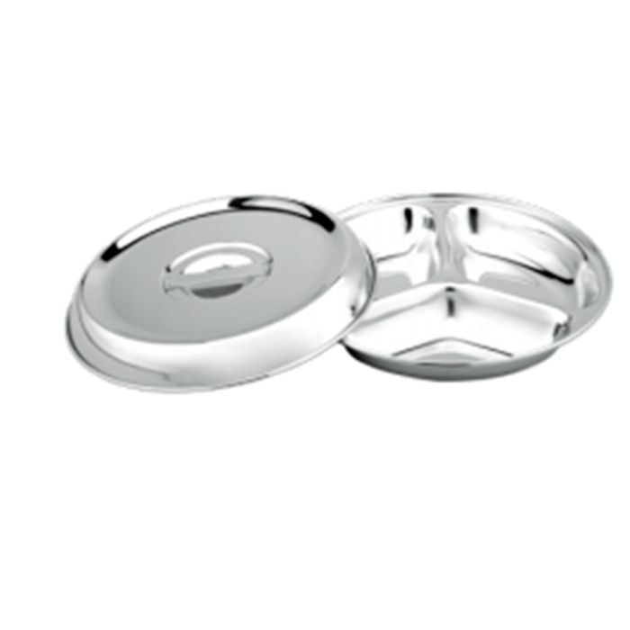 Bima Round Lunch Tray 3 Compartment + Lid 1103 Stainless Steel 24 Cm