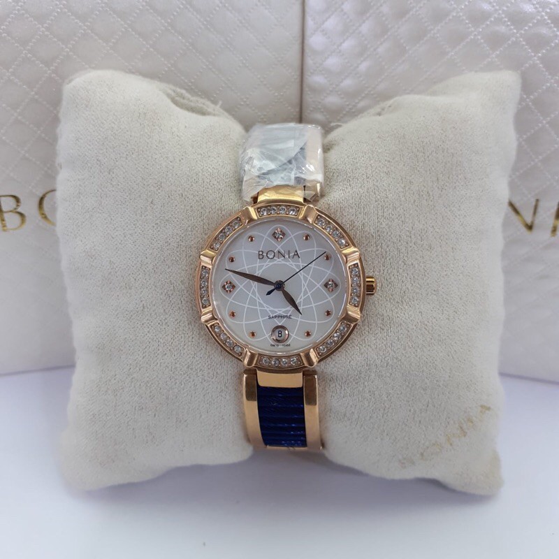 JAM TANGAN WANITA BONIA BNB10452-2357S  BIRU ROSEGOLD ORIGINAL