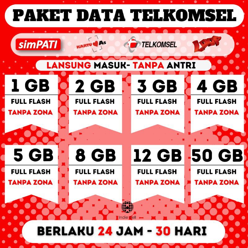 PAKET DATA KUOTA INTERNET TELKOMSEL SIMPATI/AS/LOOP NASIONAL TANPA ZONA 24 JAM 30 HARI