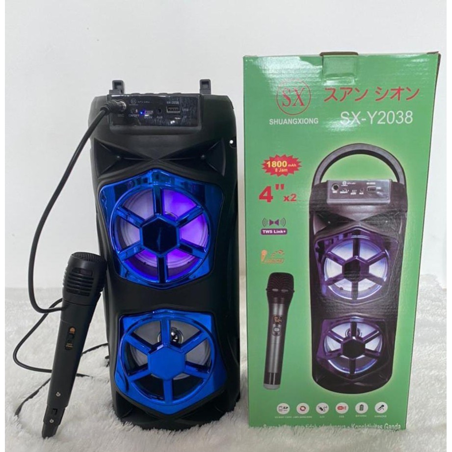 COD✅ Speaker Bluetooth Portable LED SX-Y2038 PLUS MIC KARAOKE