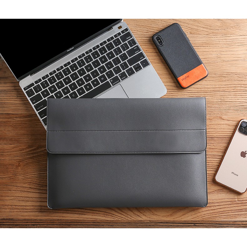 Tas Laptop Softcase Sleeve PU Leather Magnetic 13 inch Macbook Pro Air M1 M2 Lenovo Samsung Tab free Small Pouch