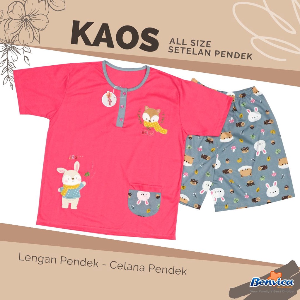 BAJU TIDUR CELANA PENDEK KAOS  ALL SIZE BANYAK MOTIF ADEM  MOLLIS AL - A