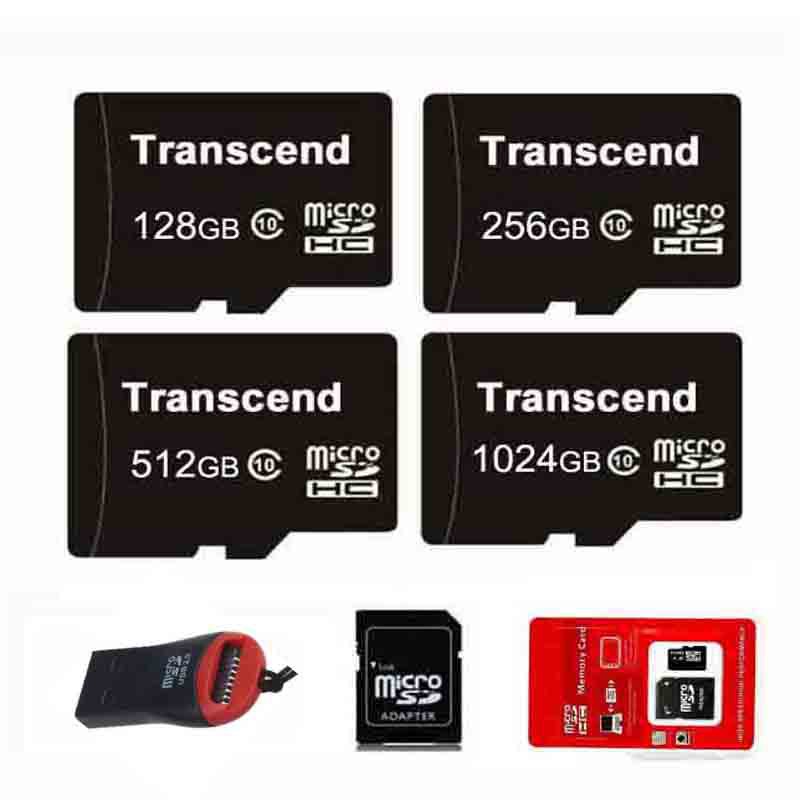 Transcend 1024GB 512GB 256GB 128GB Class10 TF Card Micro SD Memory Card + Reader