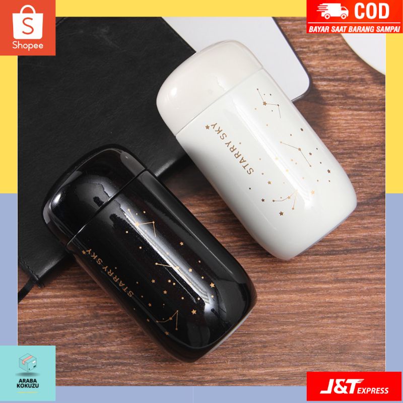 Mini Gelas Botol Tumbler Kopi Teh Stainless Steel 200ml-Botol Minum Kopi Tumbler Thermos 380ml Hitam