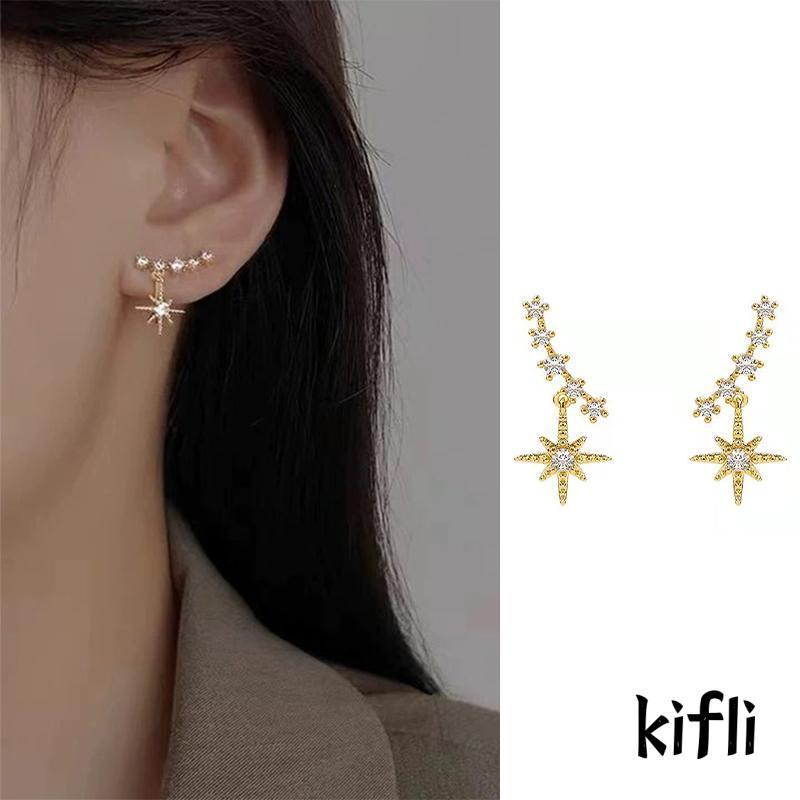 Anting Tusuk Gantung Desain Bintang Heksagram Hias Berlian Imitasi Untuk Wanita (KD)