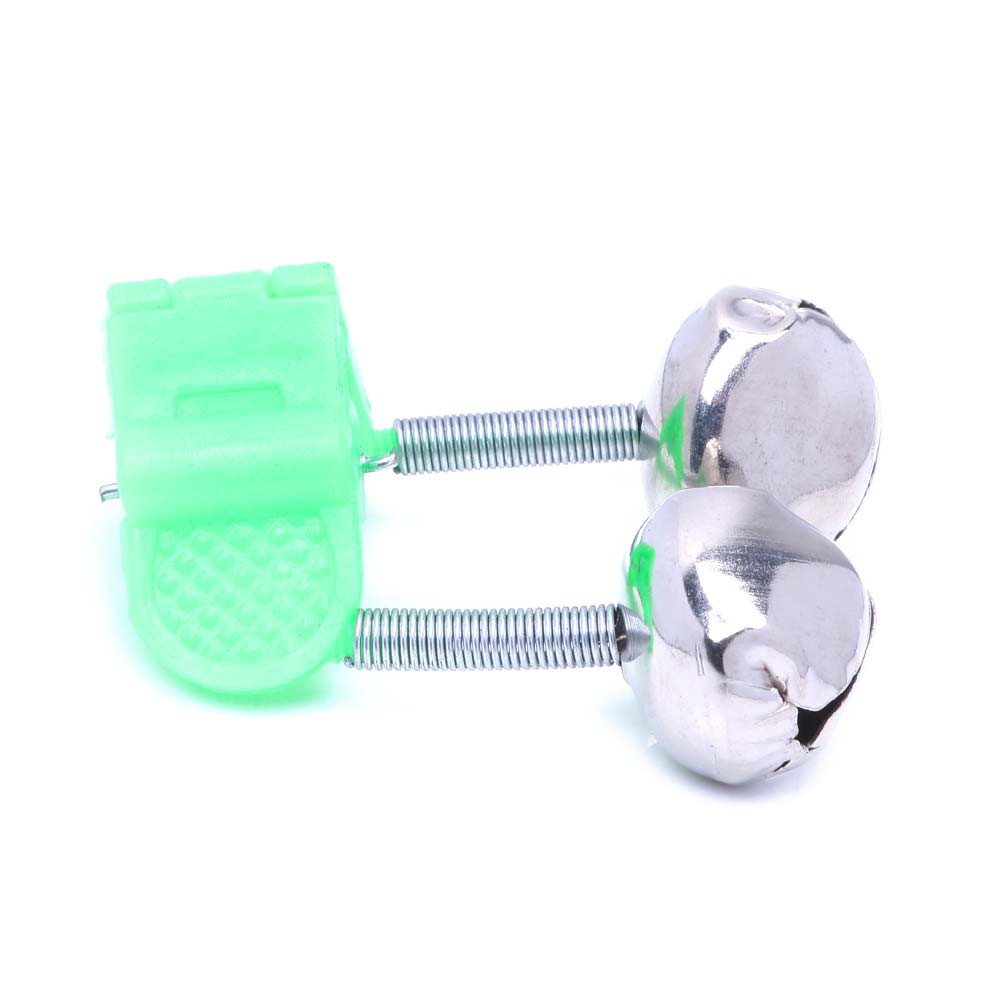 Hengjia 10pcs/lot Fishing Bite Alarms Bel Alarm Gigitan Ikan Twin Bell Ring Klip Joran Pancing Green ABS Fishing Accessory Outdoor