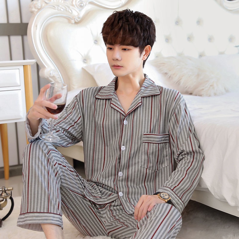 Baju Tidur Piyama Cowok Motif Kotak Kotak Model Kemeja PP Lengan Panjang Celana Panjang Import