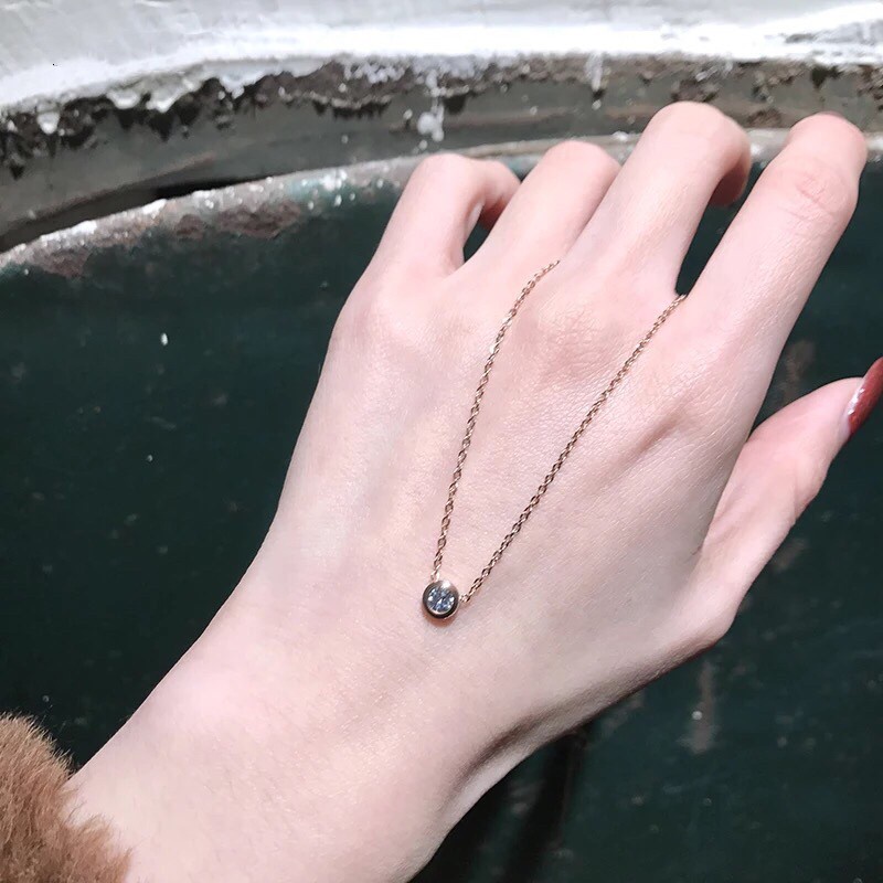 Kalung Rantai Klavikula 18k Rose Gold Hias Liontin Berlian Zirkon Gaya Korea Jepang Untuk Wanita