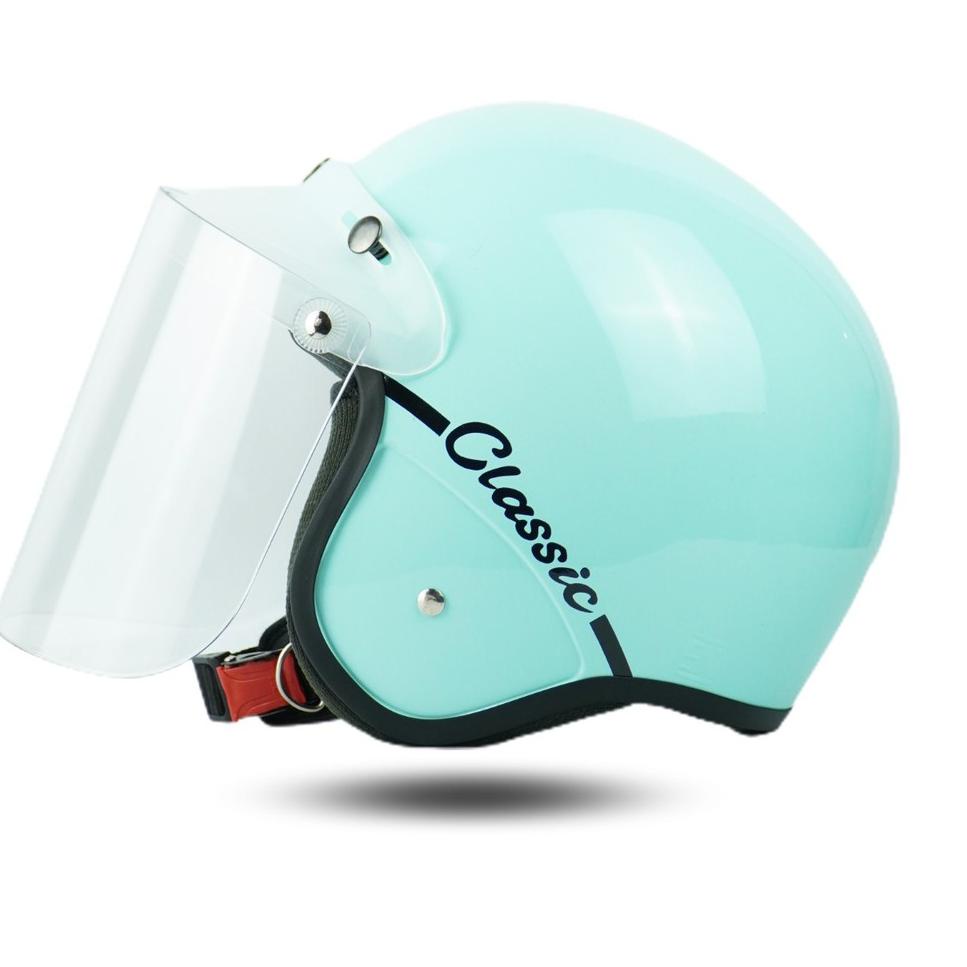 Helm Bogo Wanita  Dewasa Polos Classic Kekinian Motor Sni Helem Retro Kaca Datar Bening 9C7